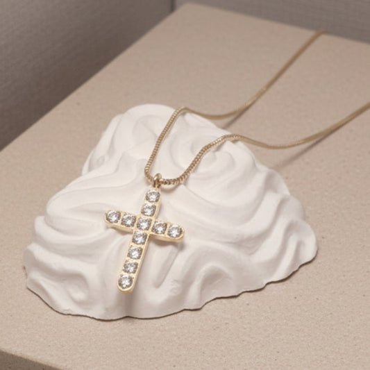 COLLANA DONNA CROCE IN ACCIAIO GOLD CON BRILLANTINI