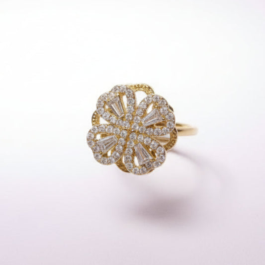 ANELLO QUADRIFOGLIO GIREVOLE IN ACCIAIO GOLD CON BRILLANTINI