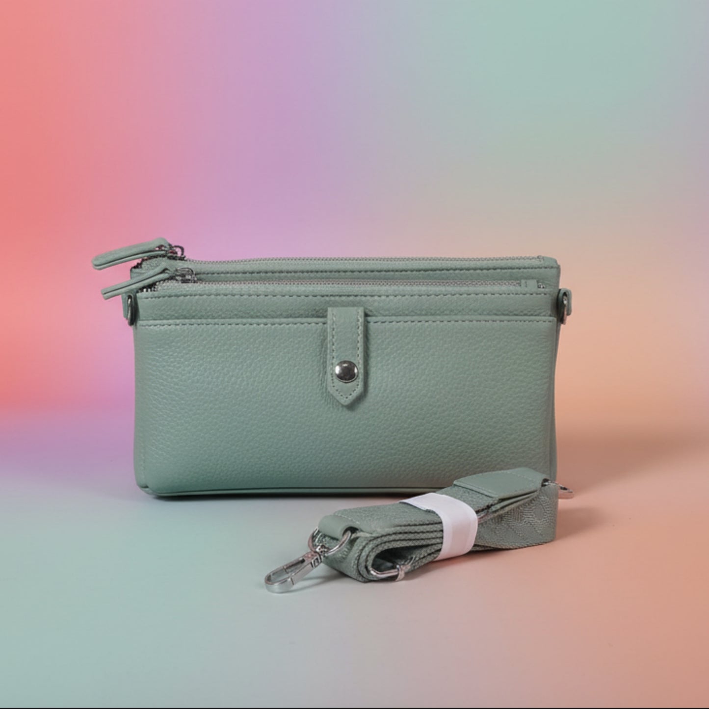 PORTAFOGLIO MINI BORSA DONNA MULTITASCHE VERDE O ROSA CON TRACOLLA REMOVIBILE