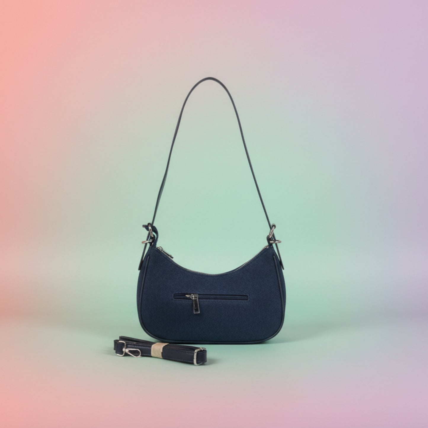 BORSA IN JEANS A MEZZALUNA CON DOPPIA TRACOLLA REMOVIBILE-TRENDY E ALLA MODA