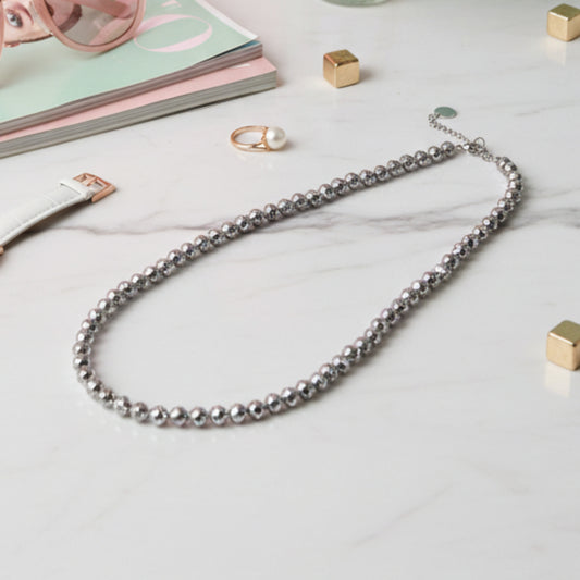 COLLANA DONNA IN ACCIAIO SILVER CON SFERE LAVORATE-ELEGANTE DI TENDENZA