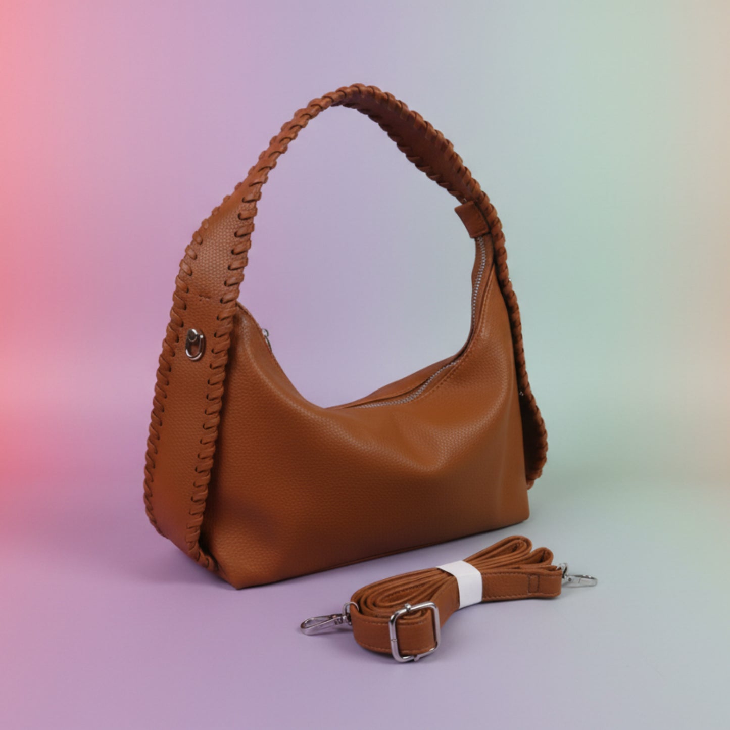 BORSA DONNA DI TENDENZA CON TRACOLLA LAVORATA-COLORI; OCRA; PANNA E CUOIO