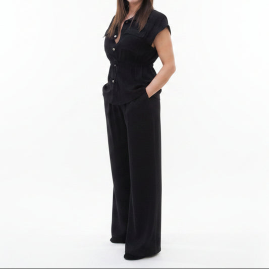 COMPLETO ESTIVO FRESCO E LEGGERO, CAMICIA REGOLABILE + PANTALONE LARGO VITA ELASTICA (S-L)
