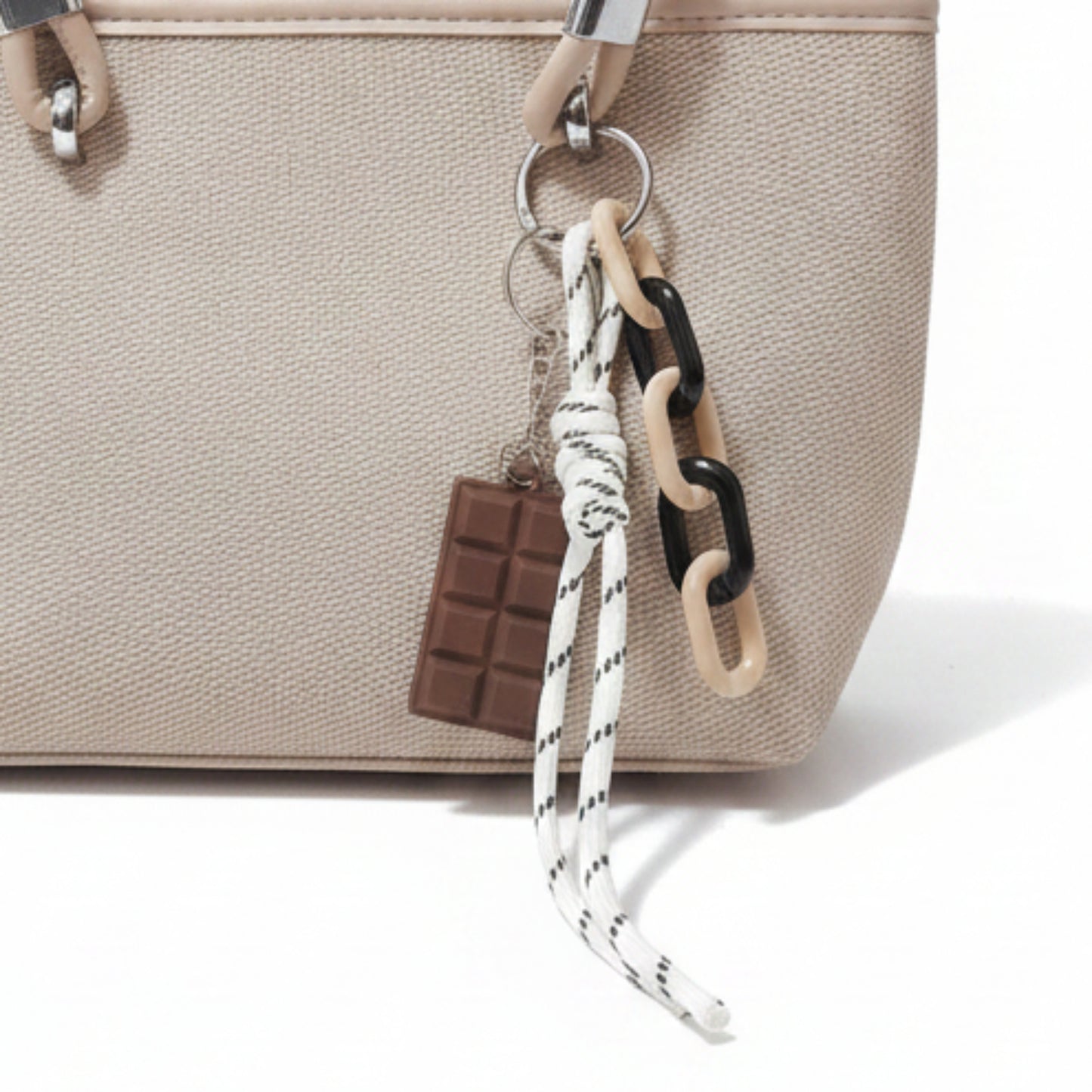 MINI BAG BEIGE/KHAKI CON CHARM CIOCCOLATO - TRACOLLA REMIVIBILE E ZIP