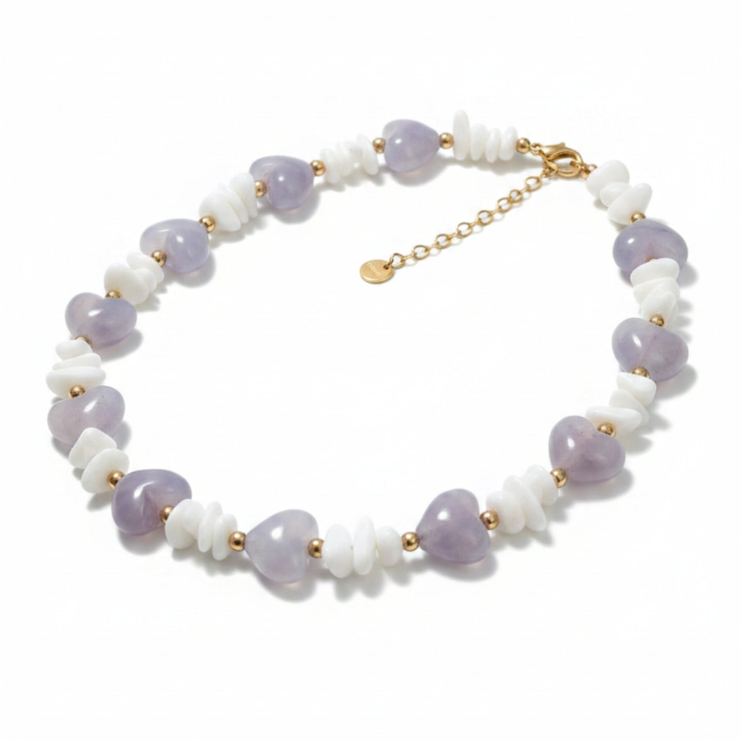 COLLANA CUORE IN ACCIAIO INOX GOLD E PIETRE BIANCHE/LILLA