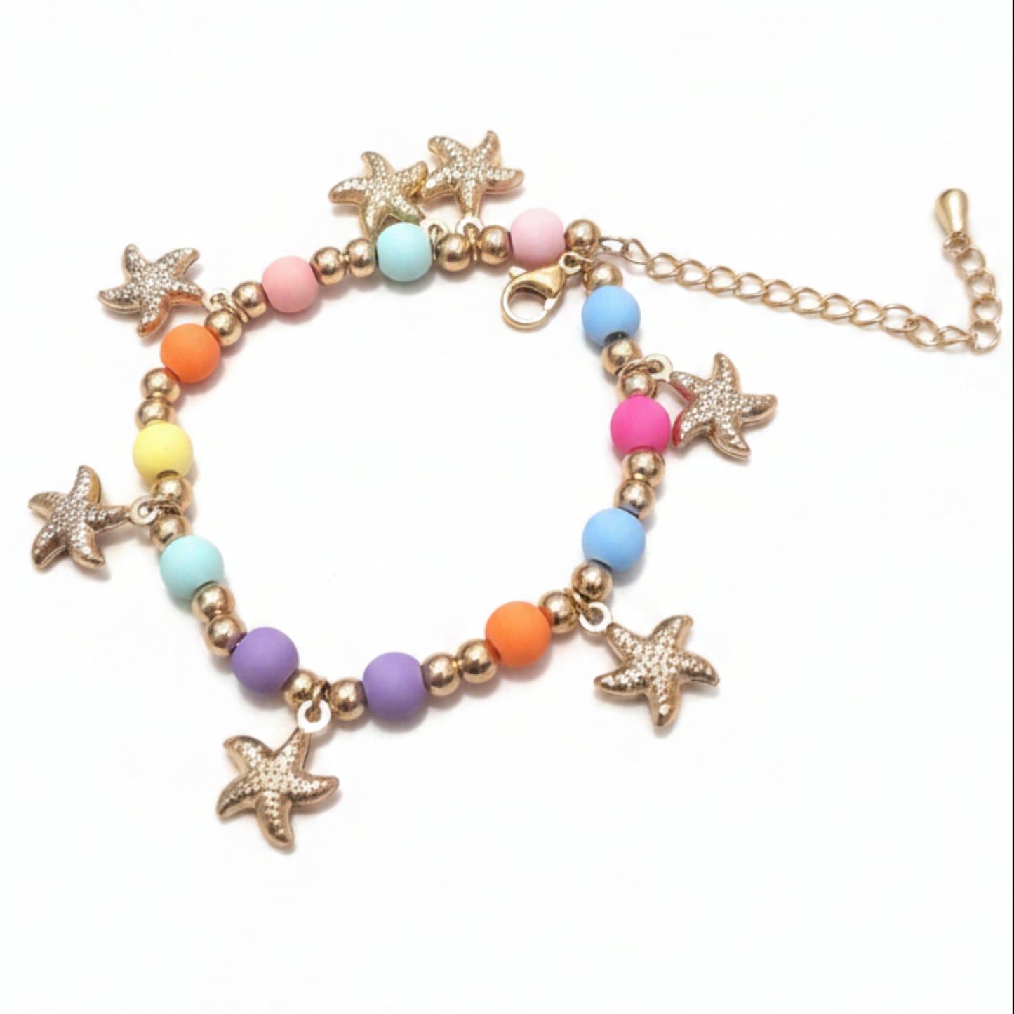BRACCIALE IN ACCIAIO GOLD ESTIVO CON PERLINE COLORATE E STELLE MARINE