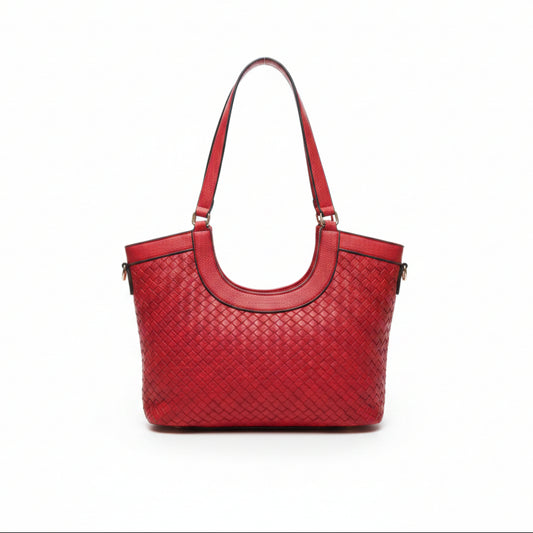 BORSA INTRECCIATA MEDIA A SPALLA E TRACOLLA - BEIGE E ROSSO CON ZIP