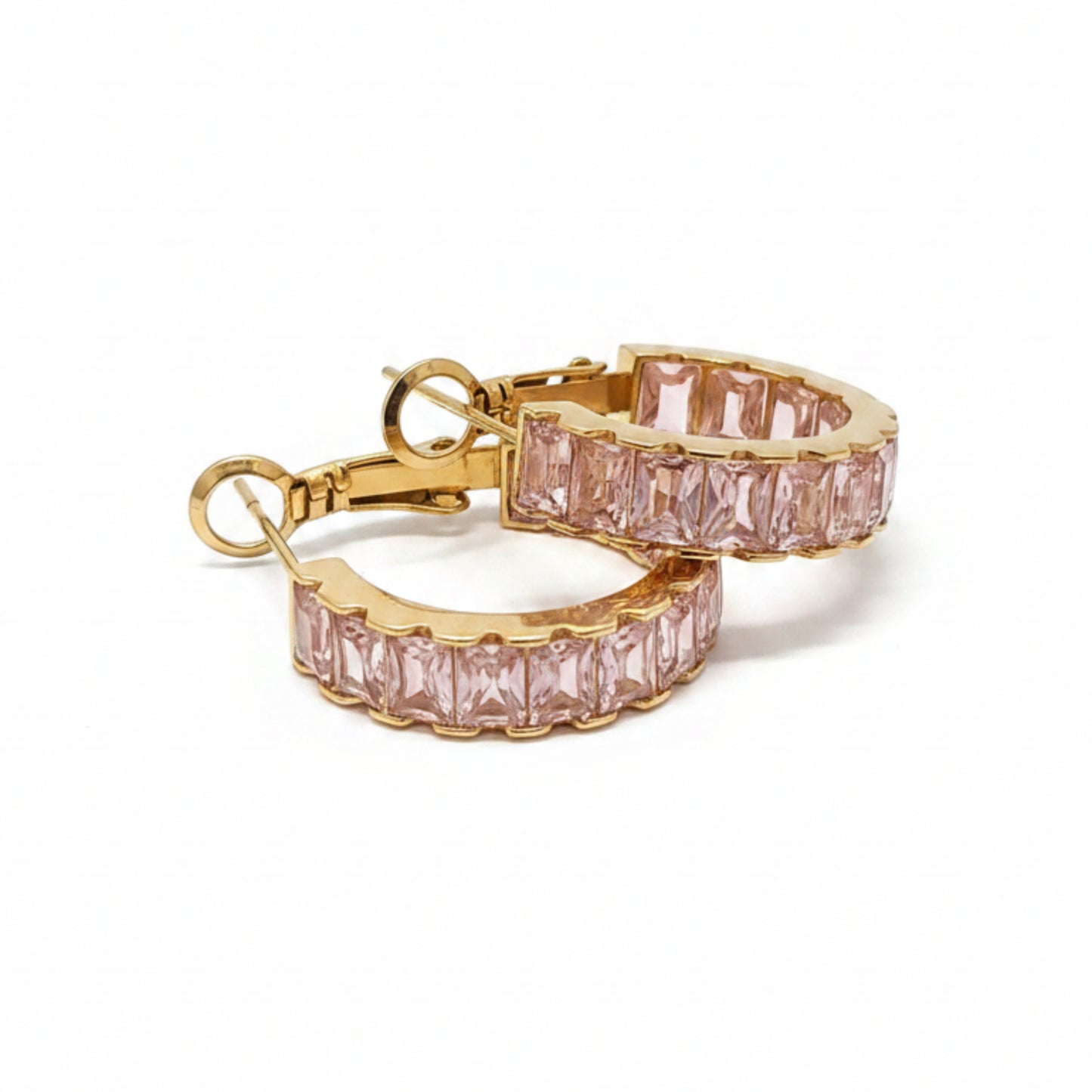 ORECCHINI A CERCHIO GOLD CON PIETRE ROSA - ELEGANTI, CHIC E RAFFINATI