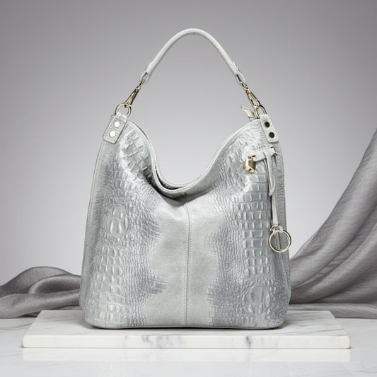 BORSA IN VERA PELLE MADE IN ITALY GIULIA GRIGIO ARGENTO - TESTA DI MORO