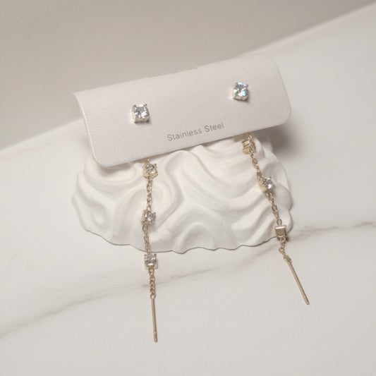 ORECCHINI SALISCENDI IN ACCIAIO GOLD CON BRILLANTINI