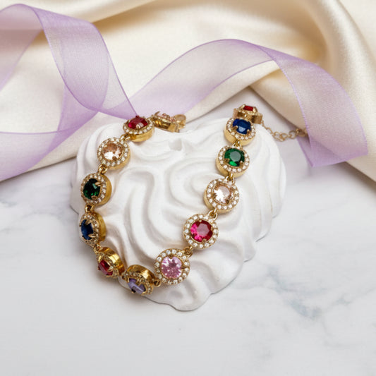 BRACCIALE ALLEGRA IN ACCIAIO GOLD CON PIETRE COLORATE E BRILLANTINI