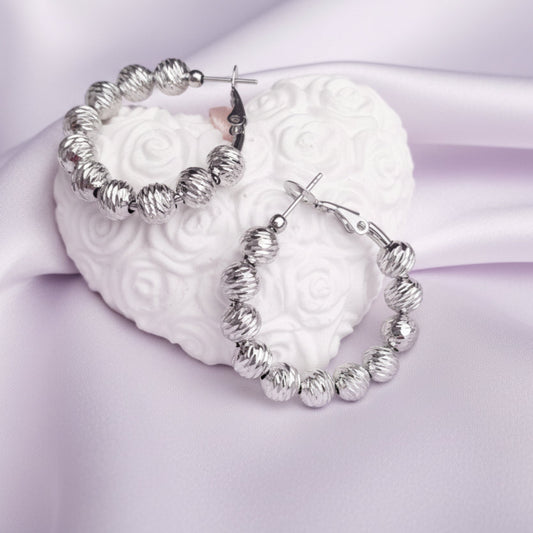 ORECCHINI DONNA SFERA A CERCHIO IN ACCIAIO SILVER