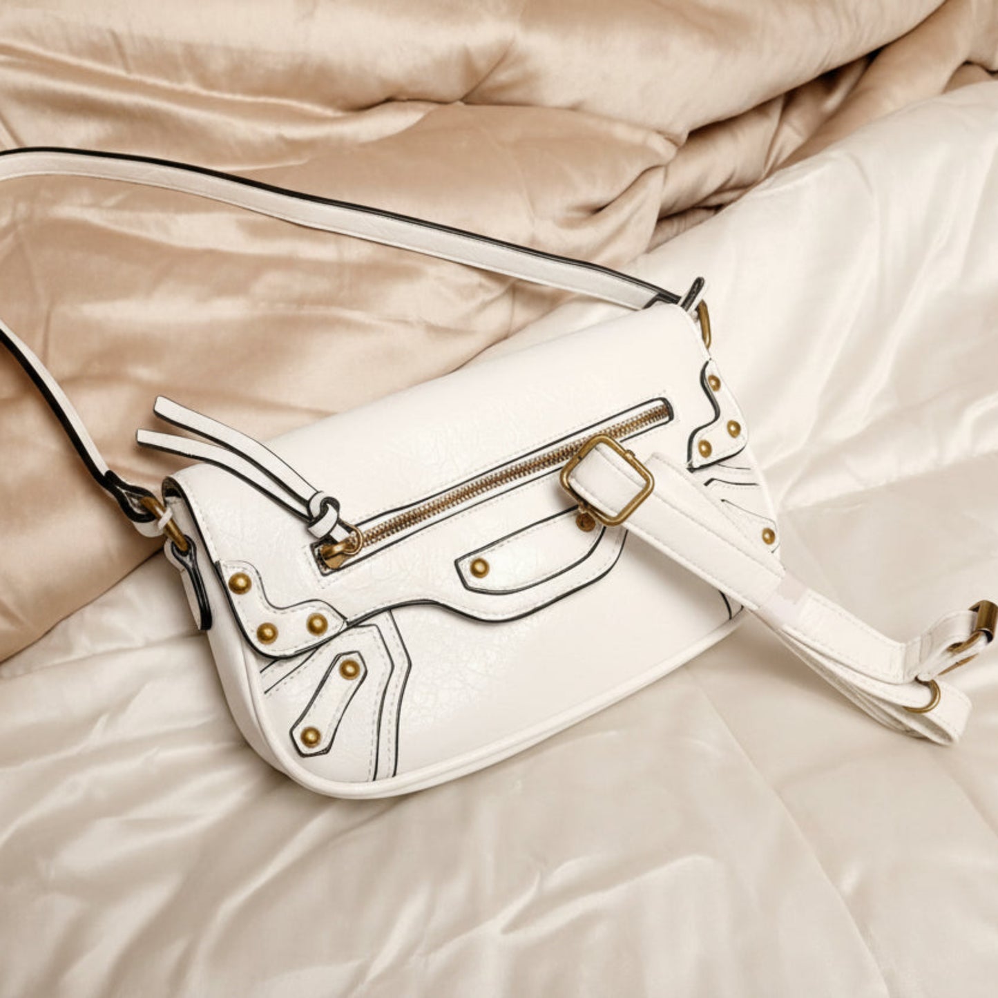 BORSA MODA BIANCO CON FRANGE E BORCHIE- DOPPIA TRACOLLA