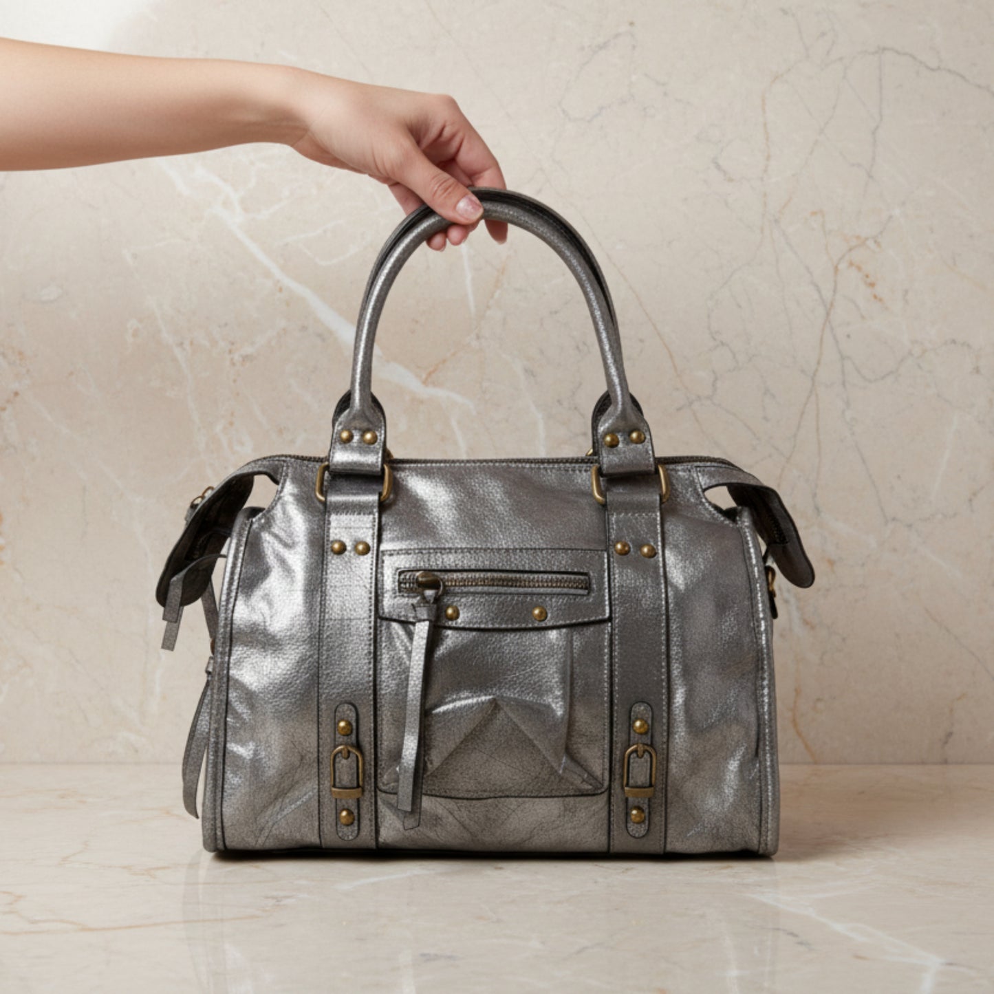 BORSA DONNA ARGENTO A TRACOLLA E MANO ELEGANTE-TREND2026