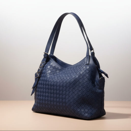 BORSA DONNA BLU GRANDE CAPIENTE A SPALLA O TRACOLLA-STILE CLASSICO MODERNO CON TASCHE ZIP