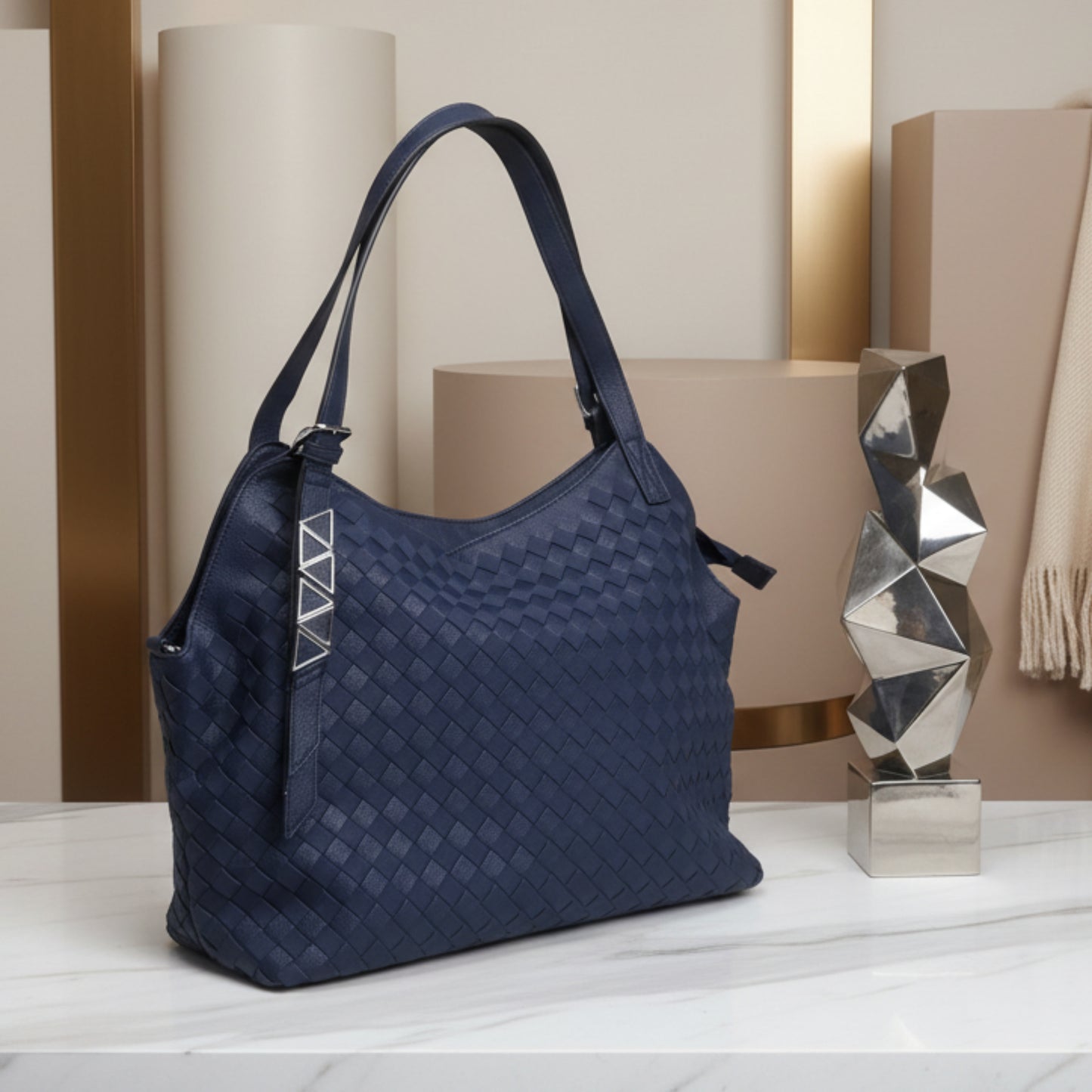 BORSA DONNA BLU GRANDE CAPIENTE A SPALLA O TRACOLLA-STILE CLASSICO MODERNO CON TASCHE ZIP