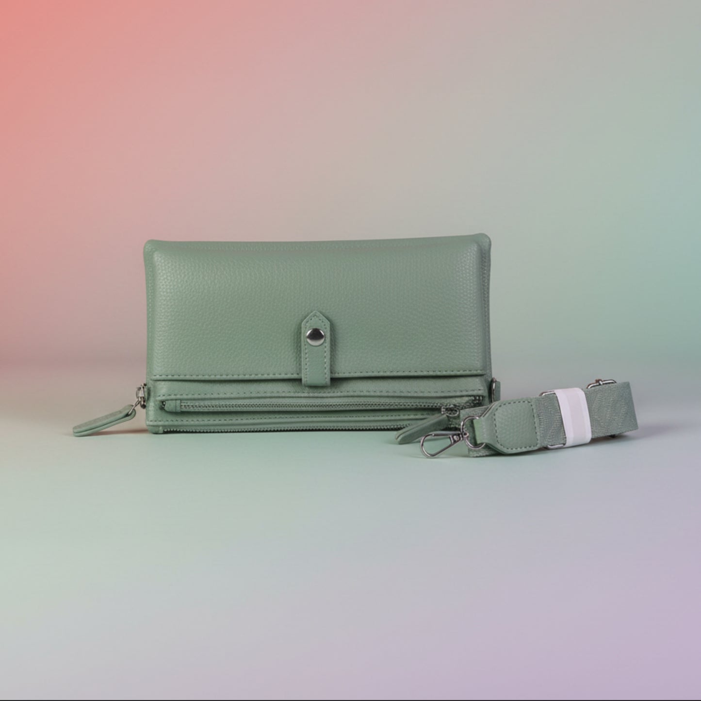 PORTAFOGLIO MINI BORSA DONNA MULTITASCHE  VERDE O ROSA CON TRACOLLA REMOVIBILE