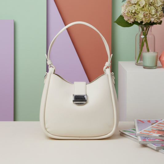 BORSA A SPALLA DONNA CON TRACOLLA REMOVIBILE-PANNA, POCHETTE INTERNA CON ZIP