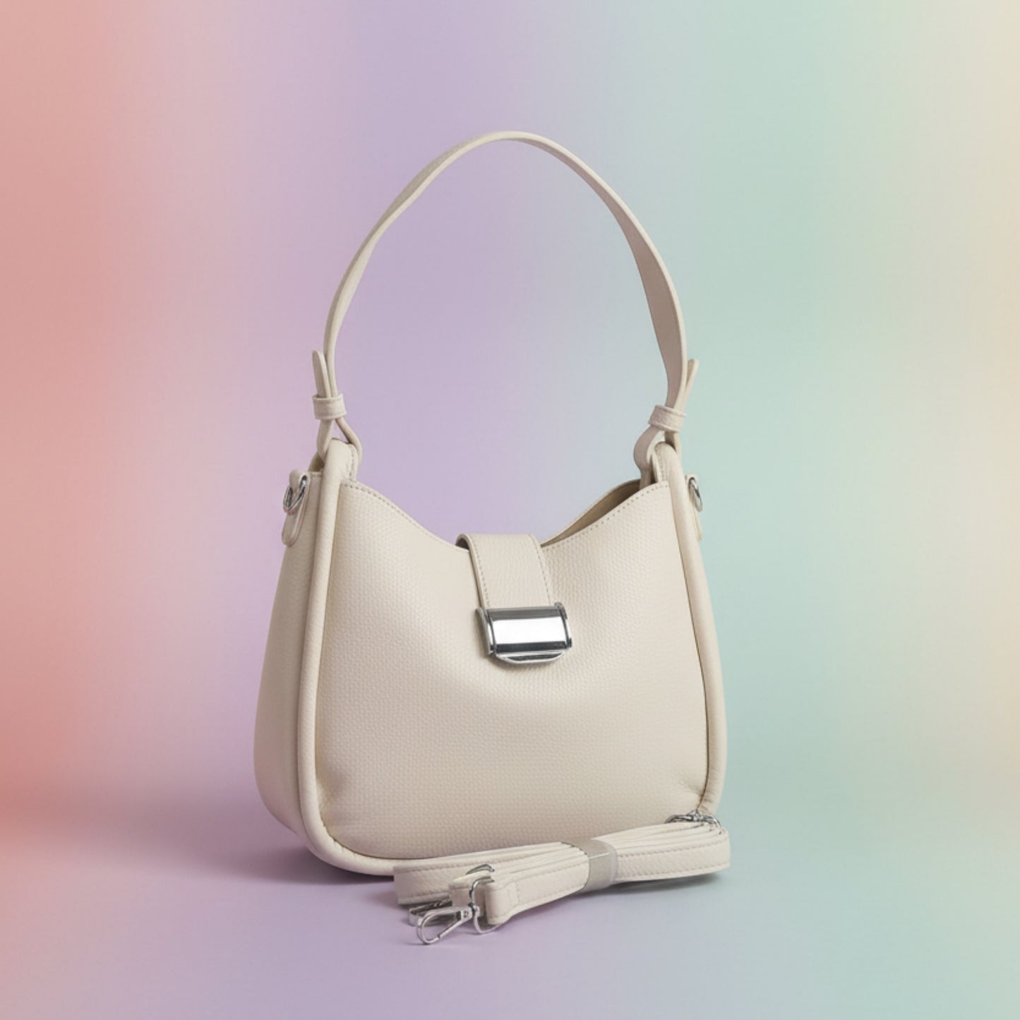 BORSA A SPALLA DONNA CON TRACOLLA REMOVIBILE-PANNA, POCHETTE INTERNA CON ZIP