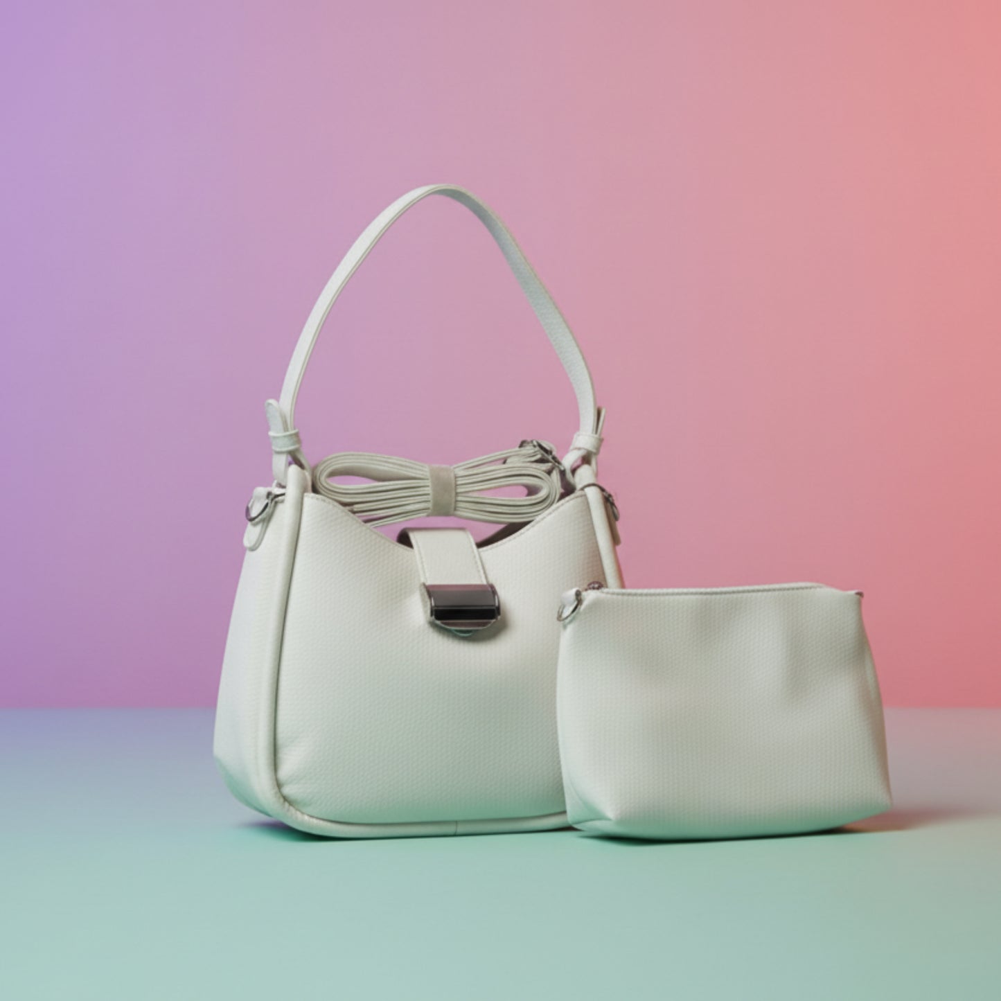 BORSA A SPALLA DONNA CON TRACOLLA REMOVIBILE-PANNA, POCHETTE INTERNA CON ZIP