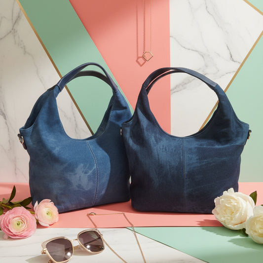 BORSA IN JEANS CAPIENTE DI TENDENZA, AS SPALLA O TRACOLLA- BLU CHIARO O SCURO