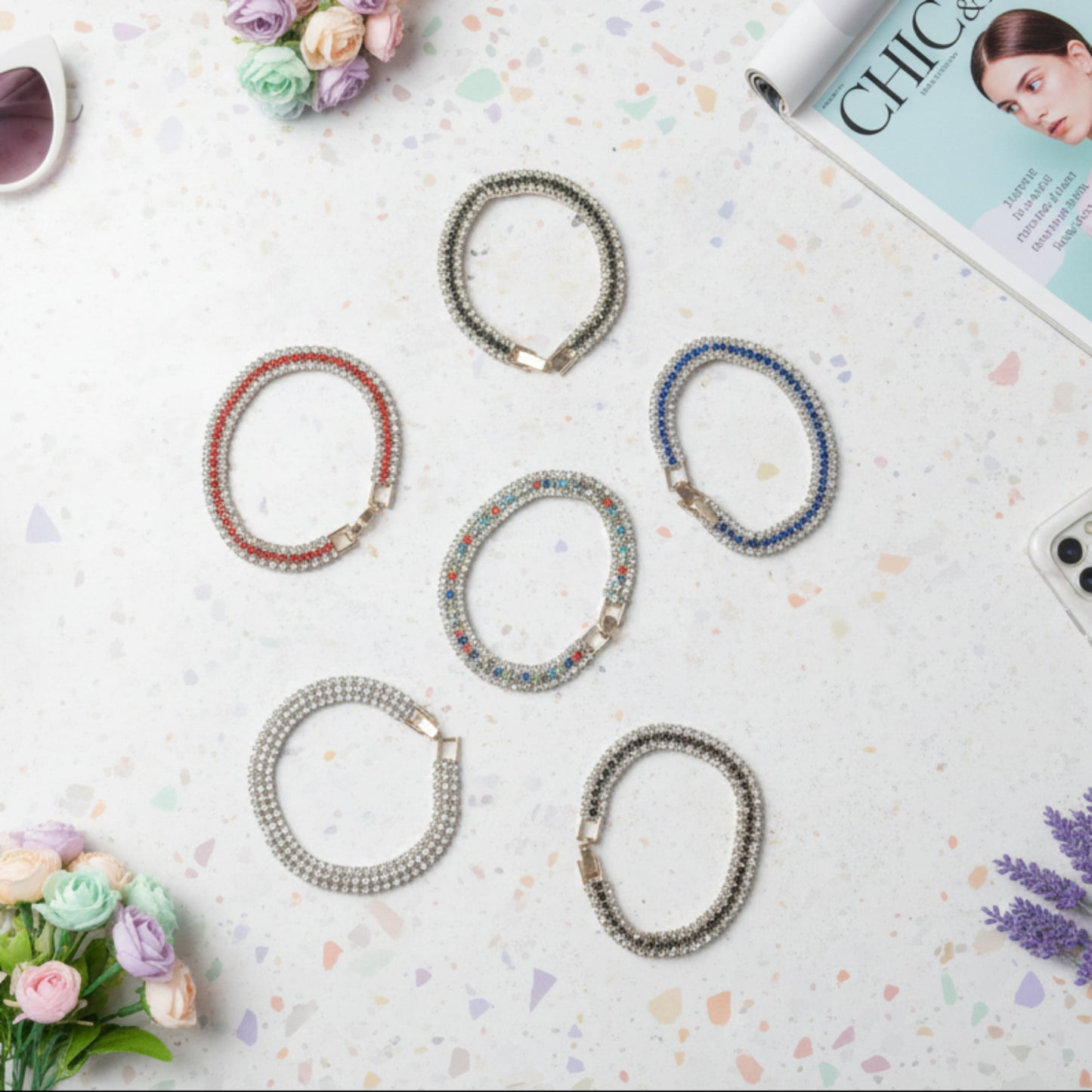 BRACCIALE MODA CON BRILLANTINI, VARI COLORI