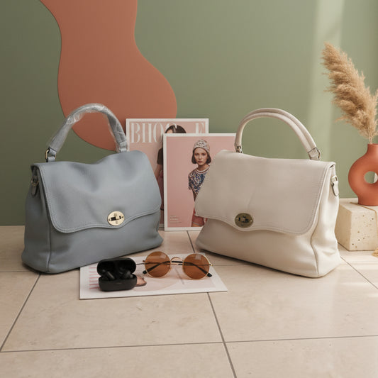 BORSA CAPIENTE A CARTELLA BIANCA/BEIGE/VERDE/AZZURRA/ARGENTO-A MANO O TRACOLLA