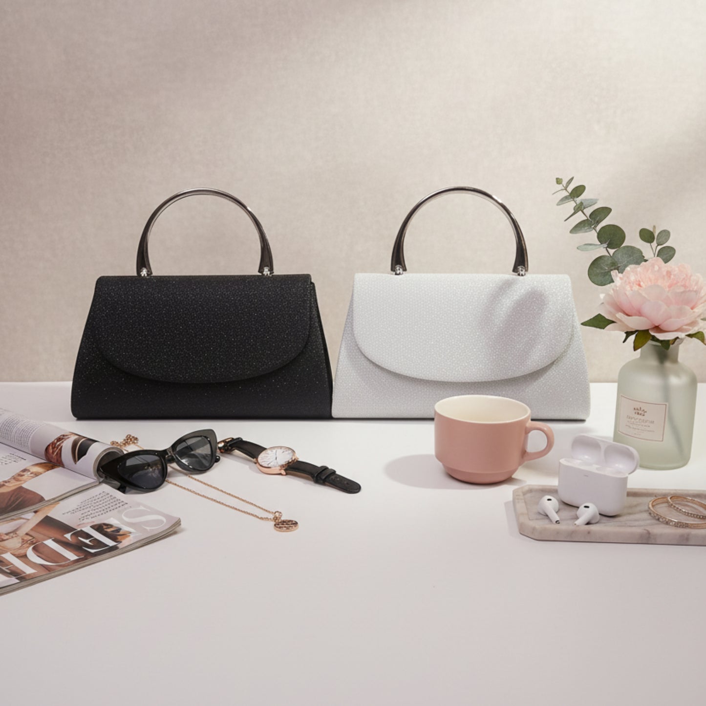 BORSA DA SERA ELEGANTE CON CATENA REMOVIBILE-NERA O ARGENTO