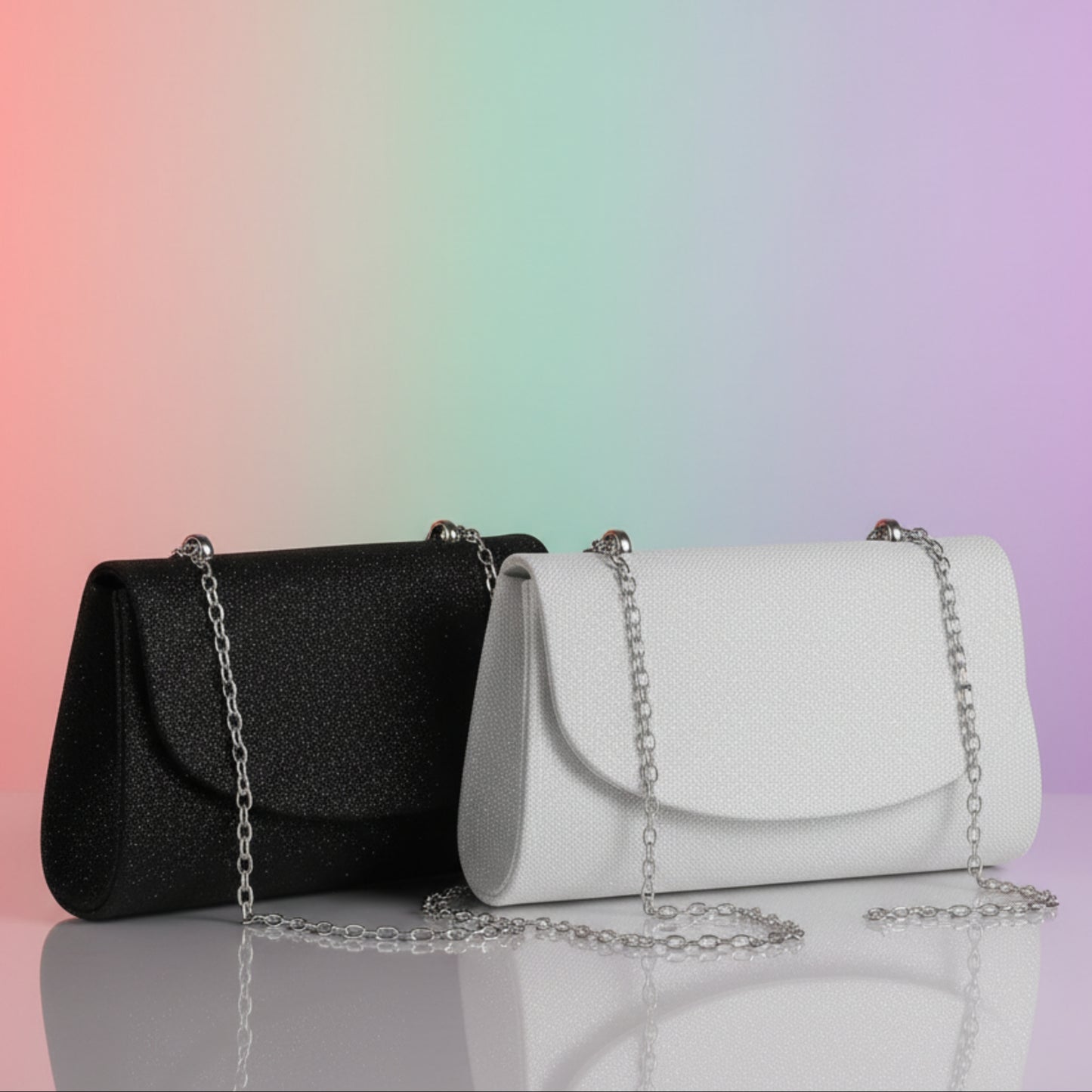 BORSA DA SERA ELEGANTE CON CATENA REMOVIBILE-NERA O ARGENTO