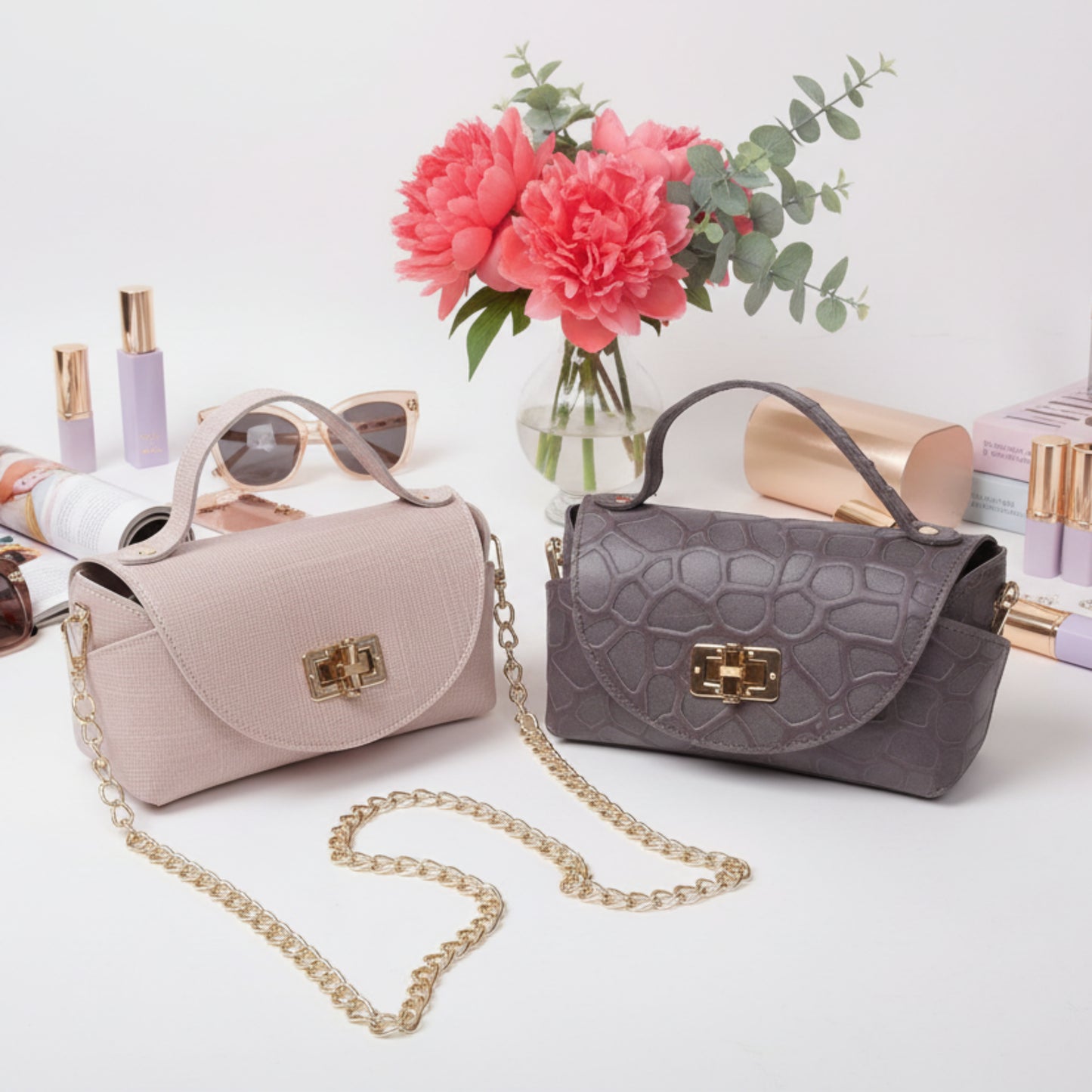 BORSA MINI IN VERA PELLE DI TENDENZA CON TRACOLLA A CATENA GOLD