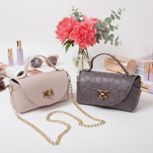 BORSA MINI IN VERA PELLE DI TENDENZA CON TRACOLLA A CATENA GOLD