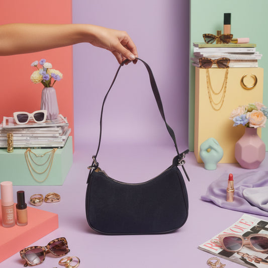 BORSA IN JEANS A MEZZALUNA CON DOPPIA TRACOLLA REMOVIBILE-TRENDY E ALLA MODA