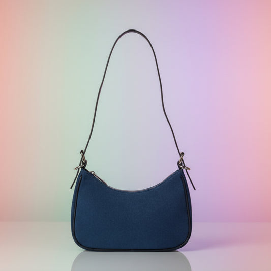 BORSA IN JEANS A MEZZALUNA CON DOPPIA TRACOLLA REMOVIBILE-TRENDY E ALLA MODA