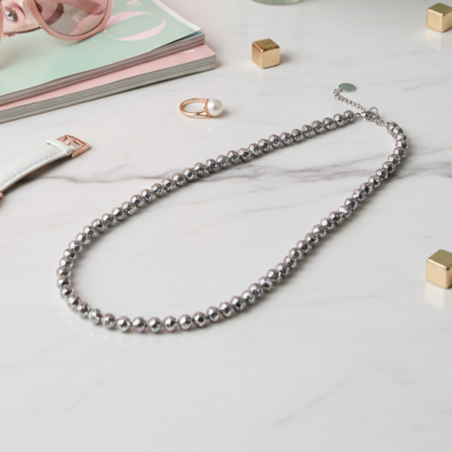COLLANA DONNA IN ACCIAIO SILVER CON SFERE LAVORATE-ELEGANTE DI TENDENZA
