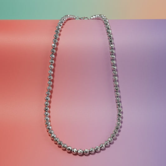COLLANA DONNA IN ACCIAIO SILVER CON SFERE LAVORATE-ELEGANTE DI TENDENZA
