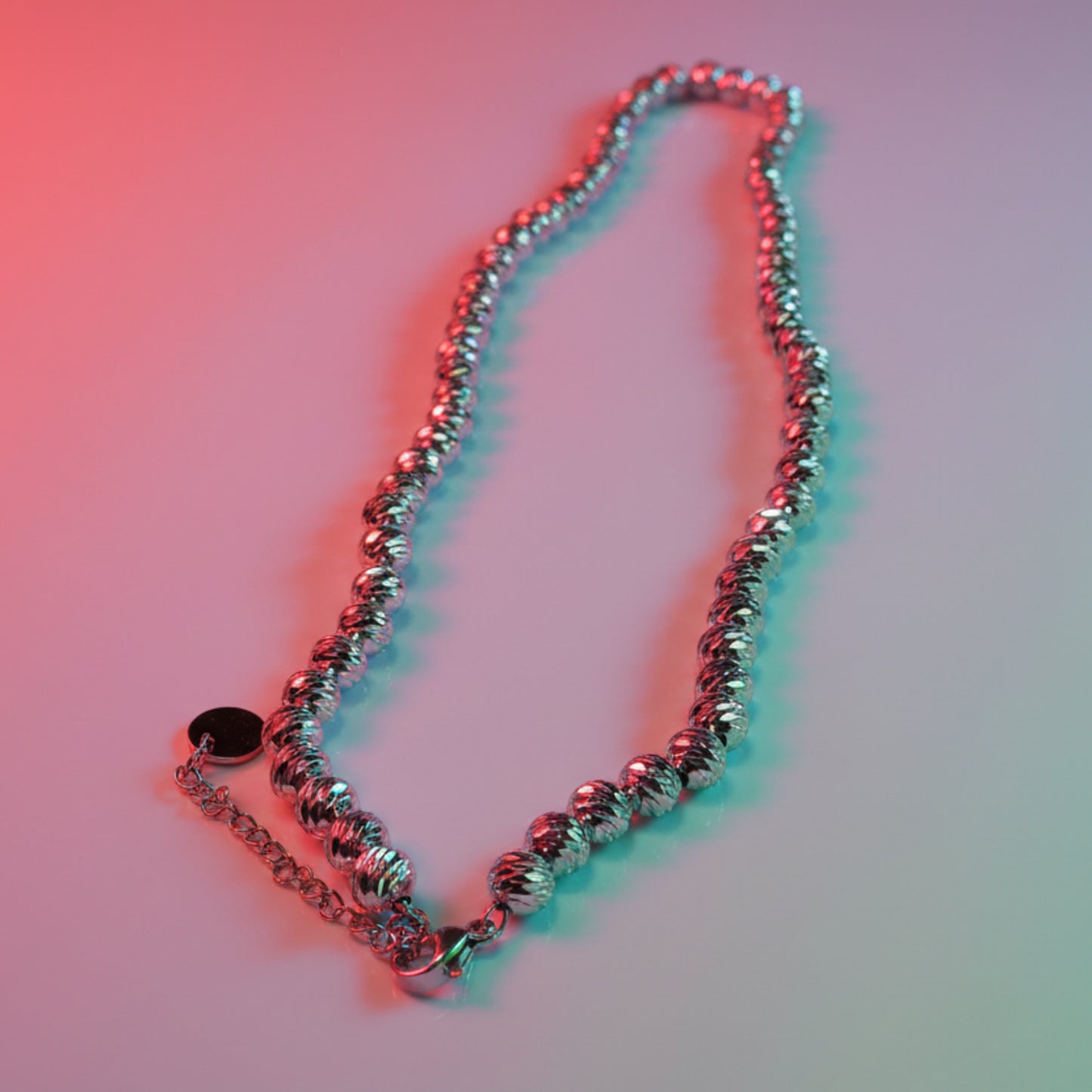 COLLANA DONNA IN ACCIAIO SILVER CON SFERE LAVORATE-ELEGANTE DI TENDENZA