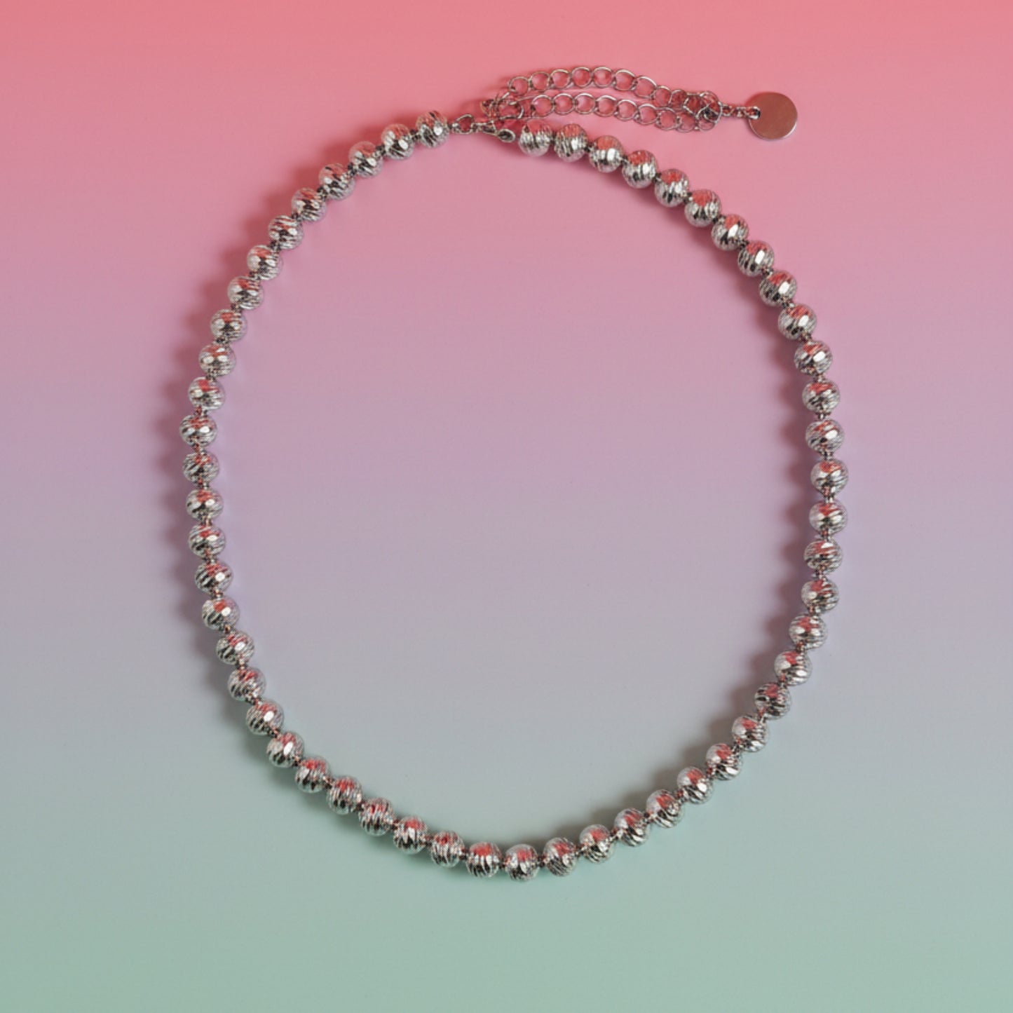 COLLANA DONNA IN ACCIAIO SILVER CON SFERE LAVORATE-ELEGANTE DI TENDENZA