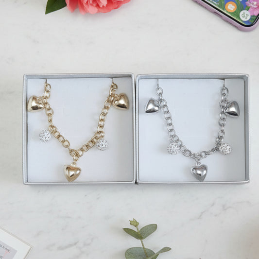 COLLANA ACCIAIO CON CHARM ACUORE E SFERE CON BRILLANTINI-DI TENDEZA