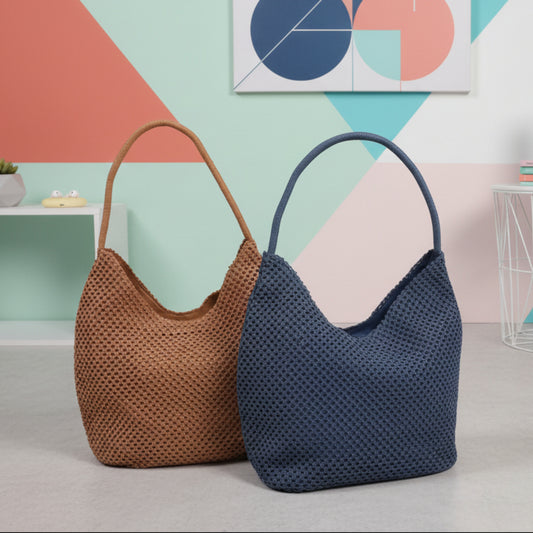 BORSA GRANDE CAPIENTE A SPALLA - BLU E ROSA