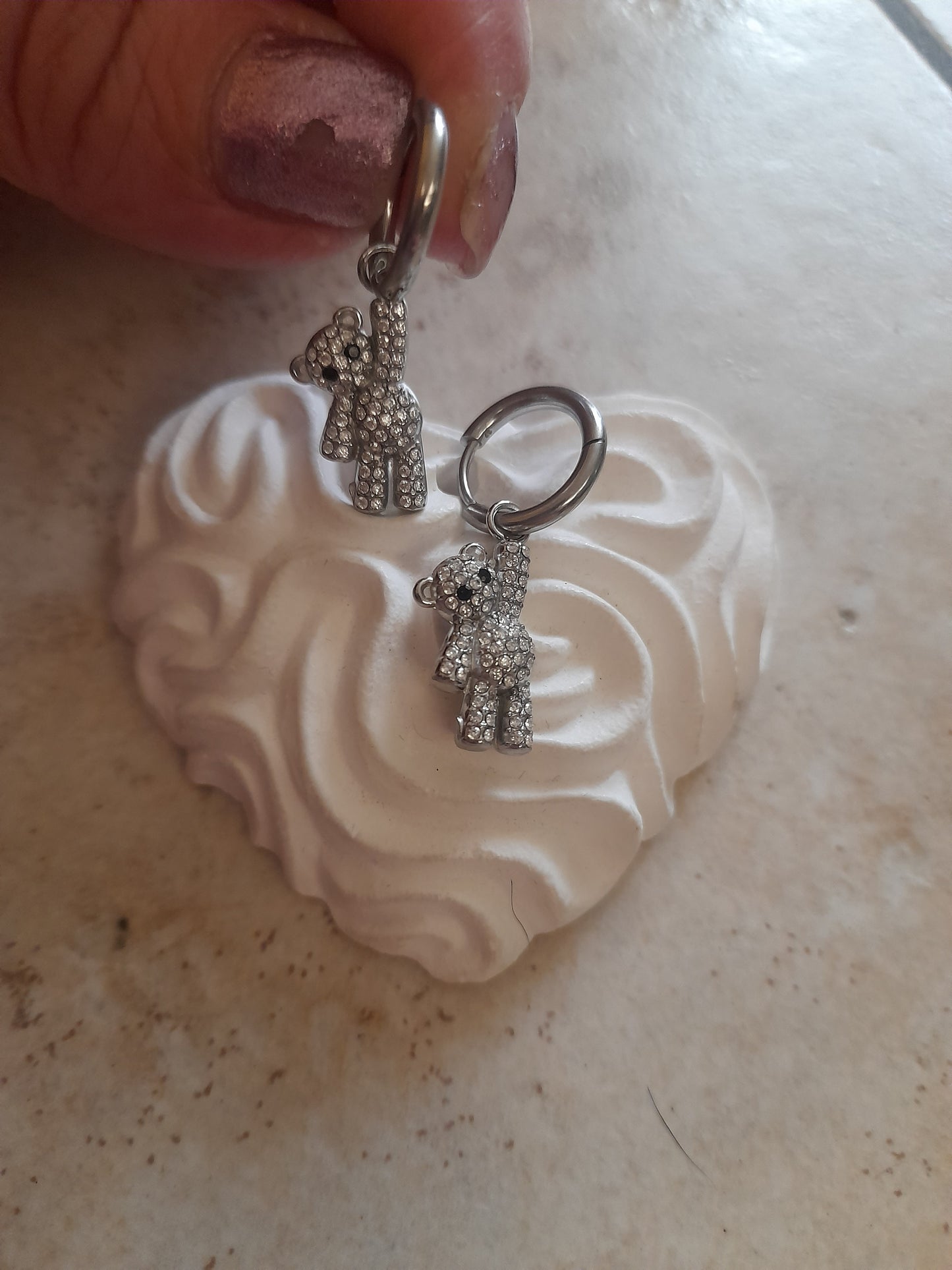 ORECCHINI ORSETTO CON BRILLANTINI IN ACCIAIO SILVER