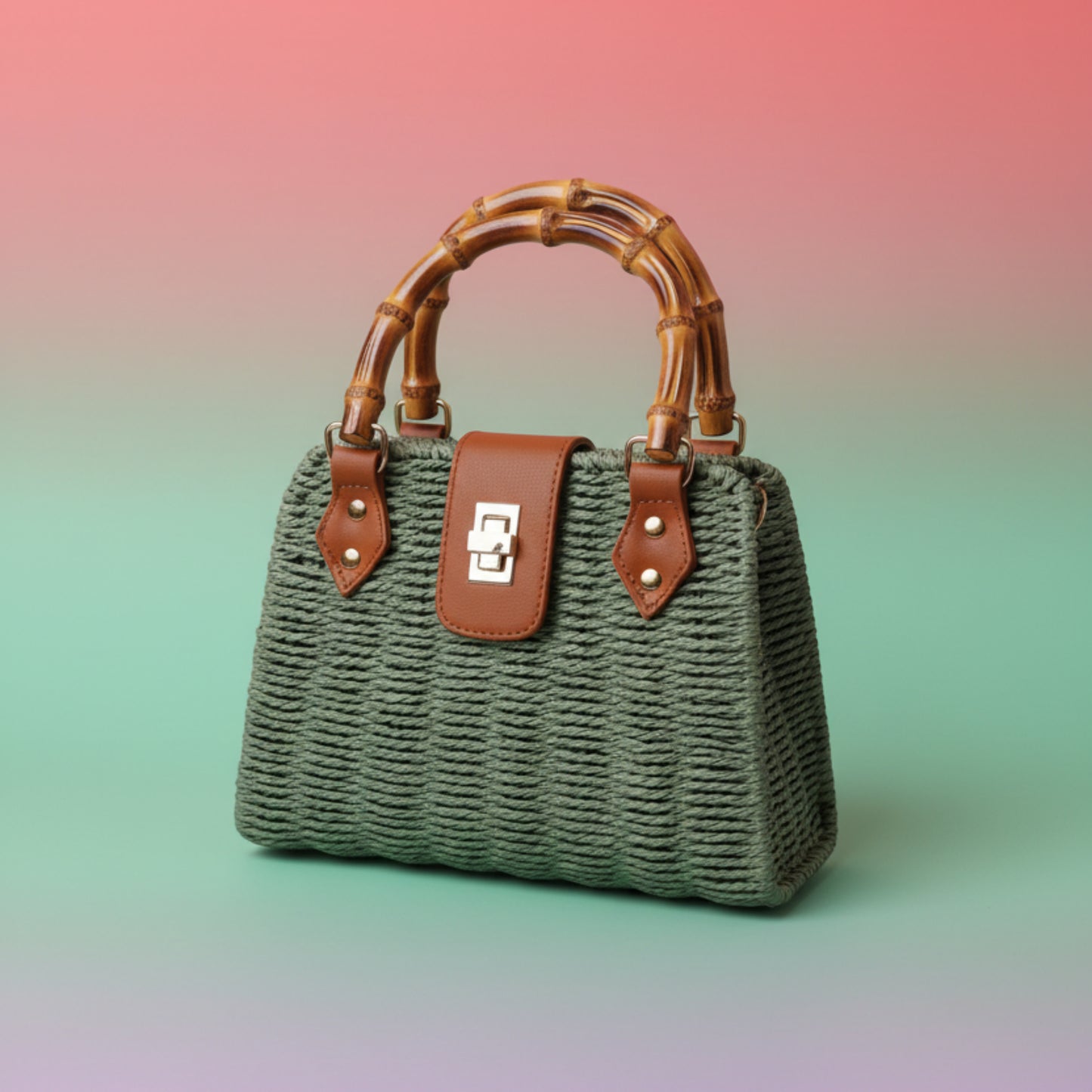 BORSA MINI IN RAFIA CON CHIUSURA A ROTAZIONE - TRACOLLA REMOVIBILE BLU, ROSA, VERDE
