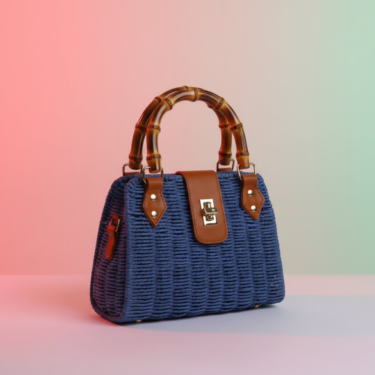 BORSA MINI IN RAFIA CON CHIUSURA A ROTAZIONE - TRACOLLA REMOVIBILE BLU, ROSA, VERDE