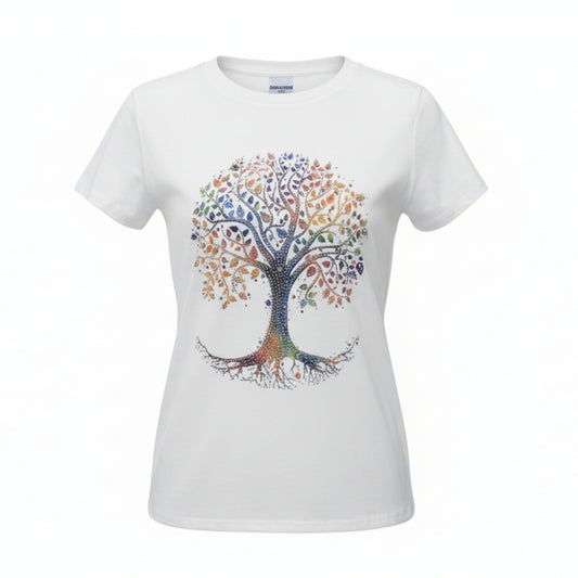 T-SHIRT BIANCA CON ALBERO DELLA VITA - MADE IN ITALY - COTONE STRETCH