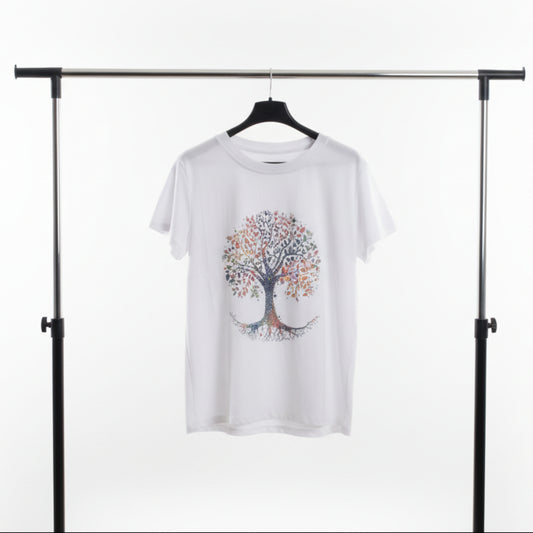 T-SHIRT BIANCA CON ALBERO DELLA VITA - MADE IN ITALY - COTONE STRETCH
