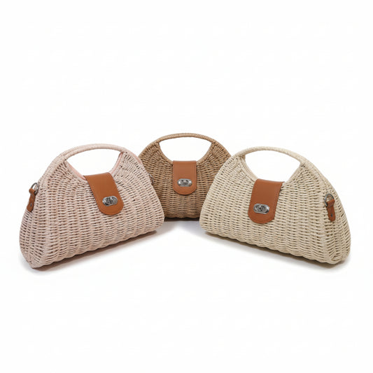BORSA IN RAFIA A MANO E TRACOLLA REMOVIBILE - DESIGN TRENDY - BEIGE, ROSA ,CAPPUCCINO