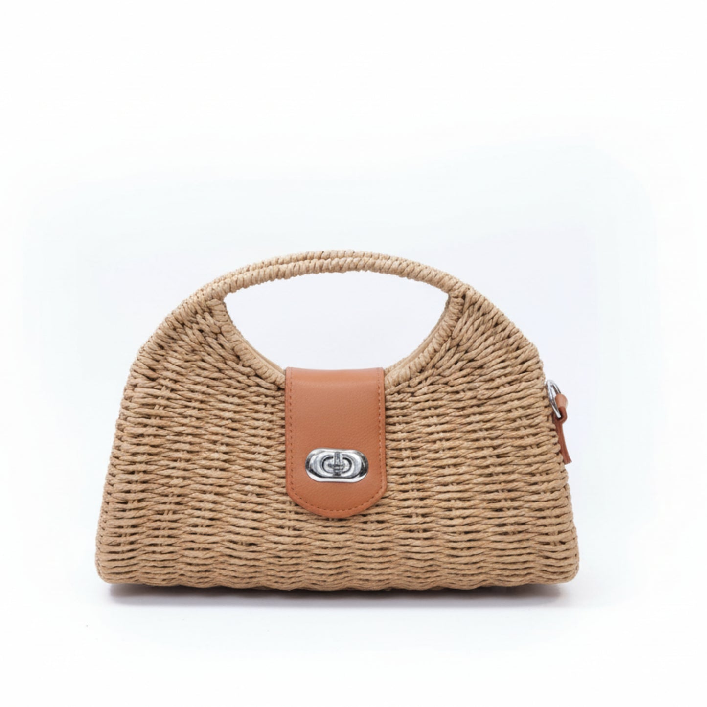 BORSA IN RAFIA A MANO E TRACOLLA REMOVIBILE - DESIGN TRENDY - BEIGE, ROSA ,CAPPUCCINO