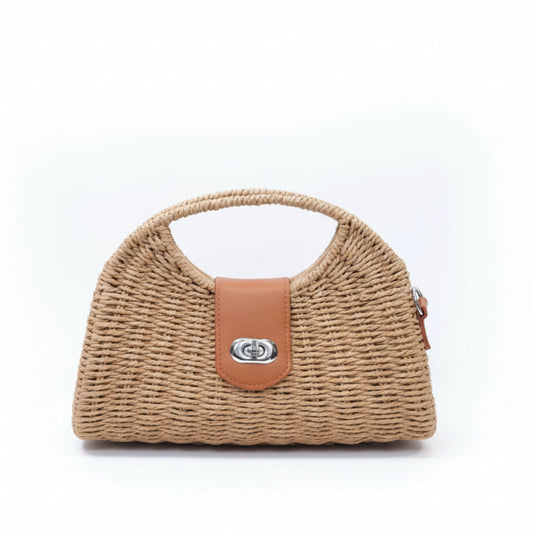 BORSA IN RAFIA A MANO E TRACOLLA REMOVIBILE - DESIGN TRENDY - BEIGE, ROSA ,CAPPUCCINO