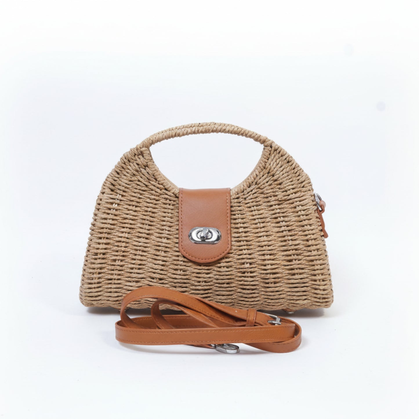 BORSA IN RAFIA A MANO E TRACOLLA REMOVIBILE - DESIGN TRENDY - BEIGE, ROSA ,CAPPUCCINO