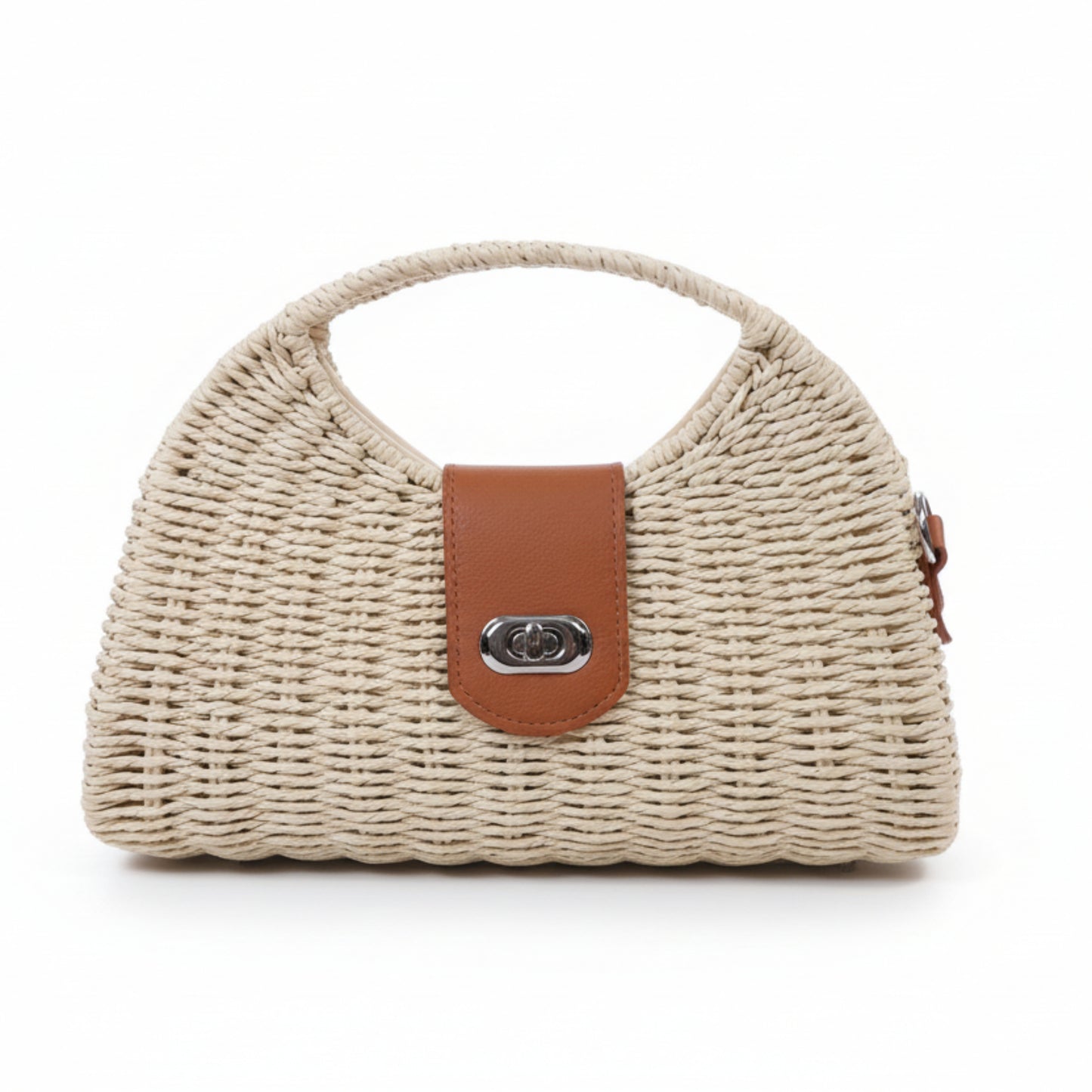 BORSA IN RAFIA A MANO E TRACOLLA REMOVIBILE - DESIGN TRENDY - BEIGE, ROSA ,CAPPUCCINO