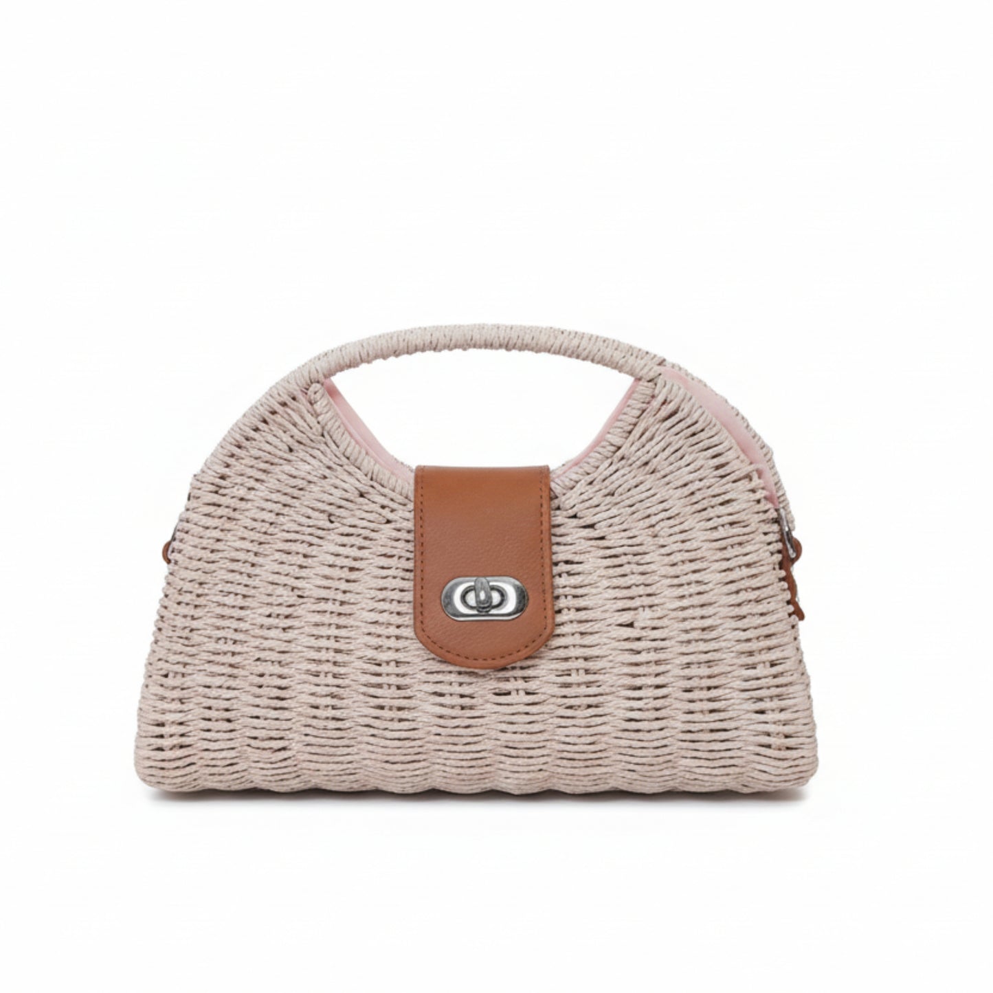 BORSA IN RAFIA A MANO E TRACOLLA REMOVIBILE - DESIGN TRENDY - BEIGE, ROSA ,CAPPUCCINO